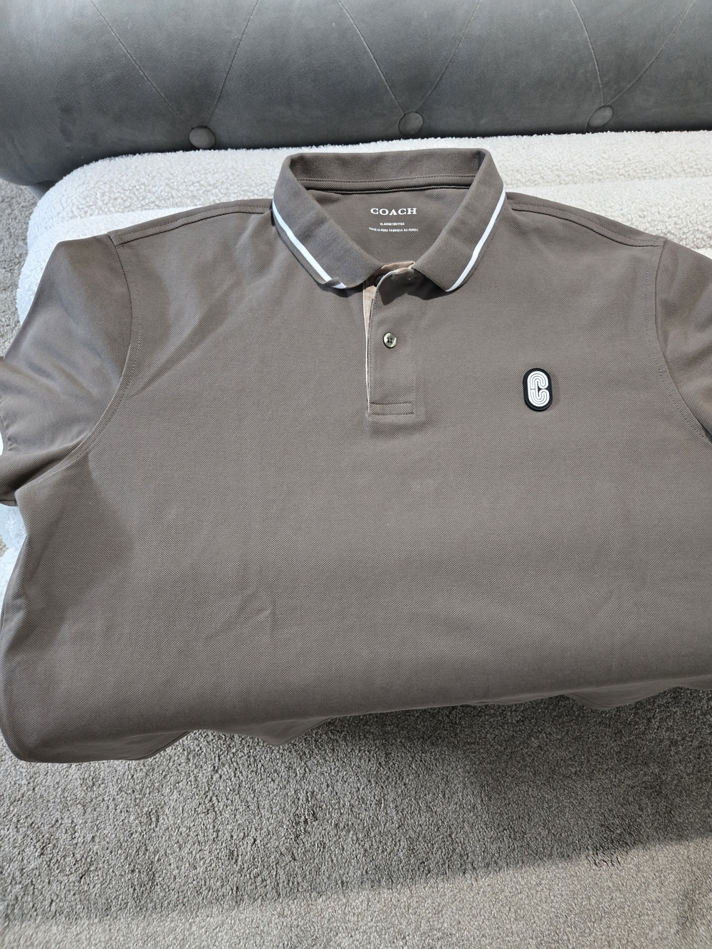 Coach Men’s Brown Polo with White Trim Large Slim Fit